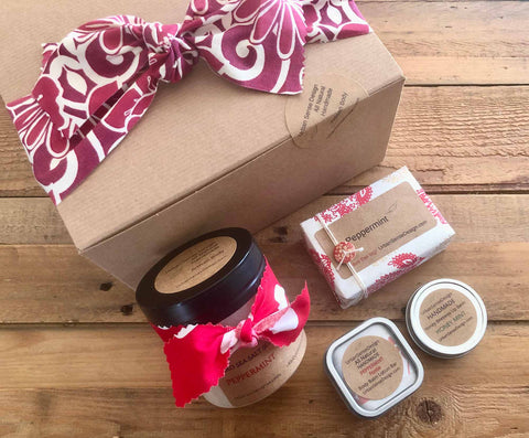 Clarity Kit: includes Peppermint Footie Scrub, Peppermint Footie Body Balm Lotion Bar, Mint Honey Beeswax Lip Balm Tin, Peppermint Soap Bar