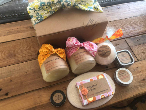 Kit #4: includes 2 Dead Sea Salt Scrubs, 1 Soap Bar,  1 Body Balm Lotion Bar, 1 Cuticle Balm Pod, 1 Bath Bomb